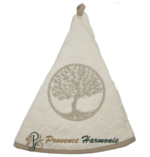 Serviette éponge ronde écrue brodée Arbre de Vie