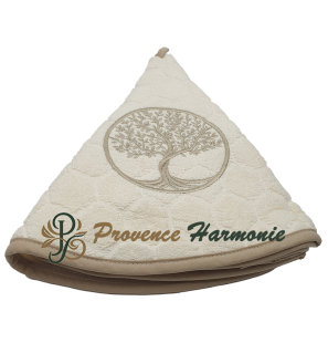 Serviette éponge ronde écrue brodée Arbre de Vie