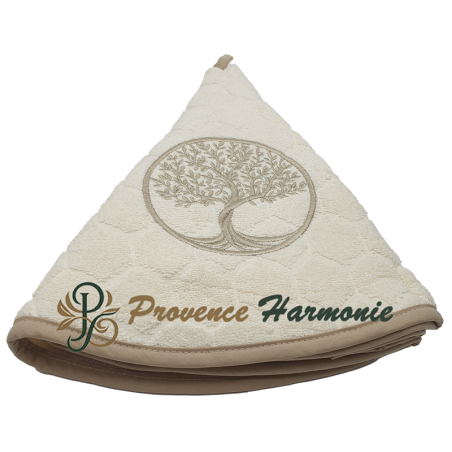 Serviette éponge ronde écrue brodée Arbre de Vie
