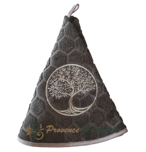 Serviette éponge ronde quartz brodée Arbre de Vie