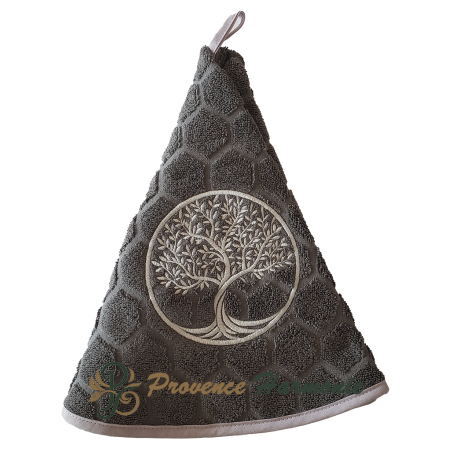 Serviette éponge ronde quartz brodée Arbre de Vie