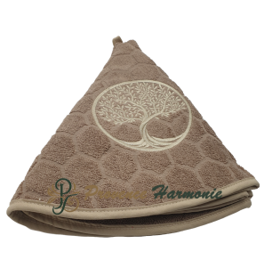 Serviette éponge ronde taupe brodée Arbre de Vie