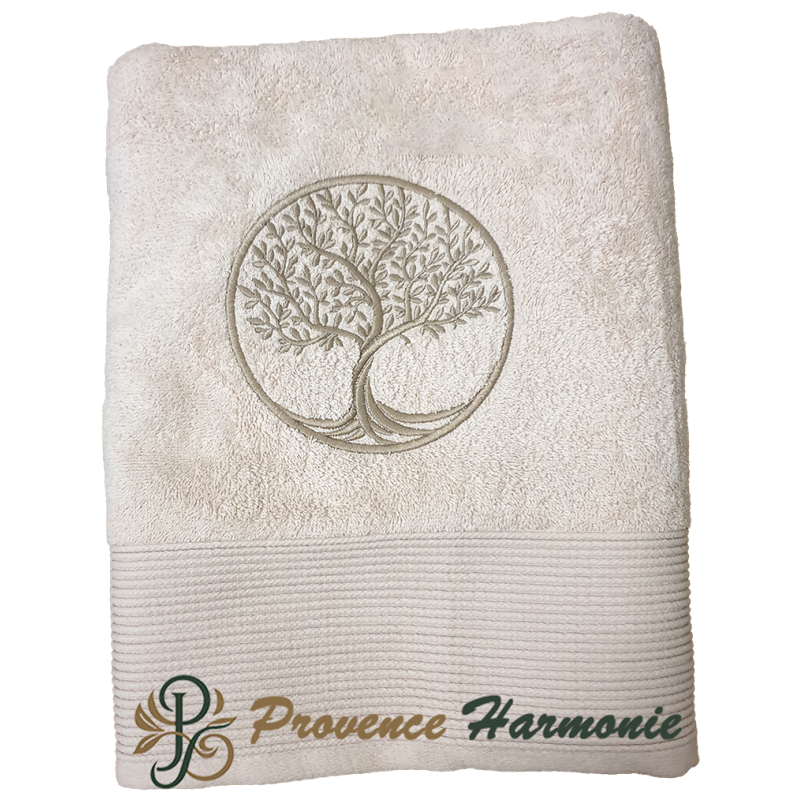 BEIGE BATH TOWEL EMBROIDERED TREE OF LIFE