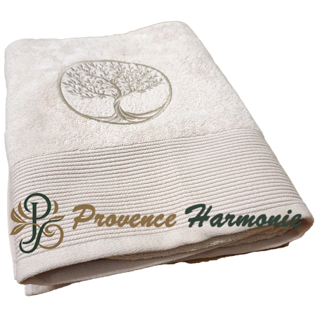 BEIGE BATH TOWEL EMBROIDERED TREE OF LIFE