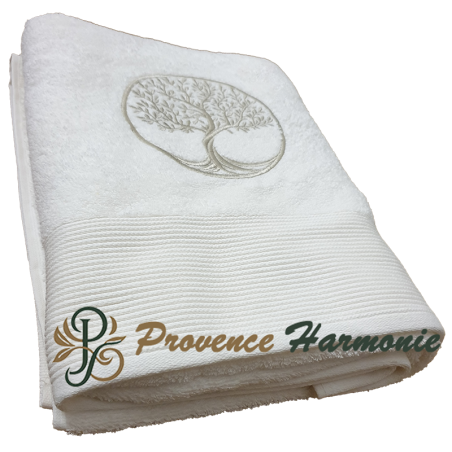 ECRU BATH TOWEL EMBROIDERED TREE OF LIFE