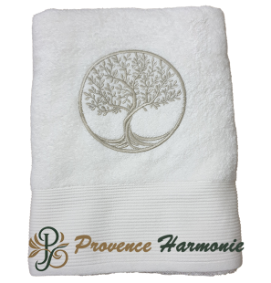 ECRU BATH TOWEL EMBROIDERED TREE OF LIFE