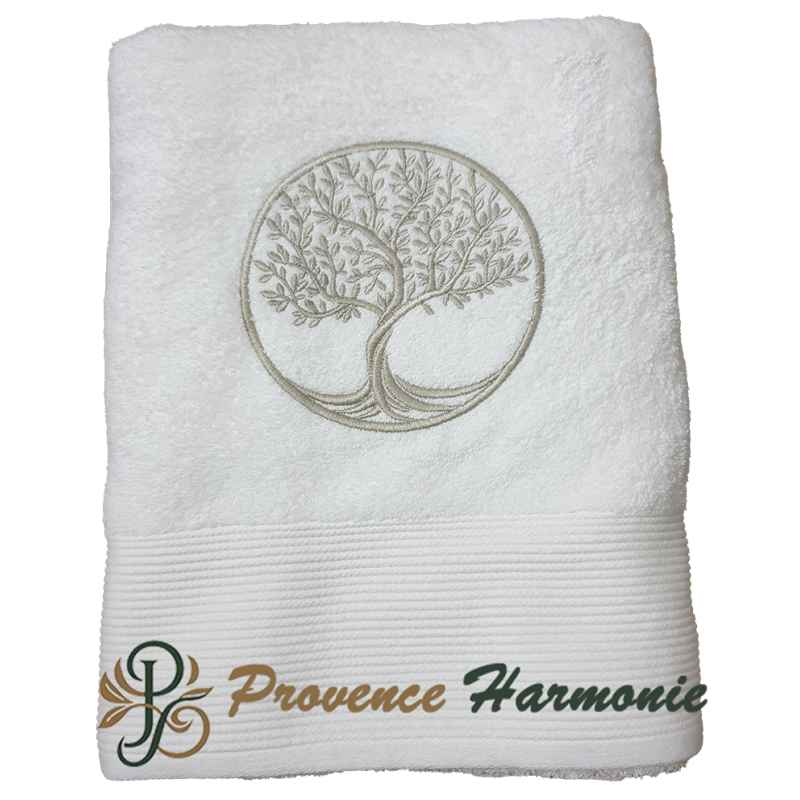 ECRU BATH TOWEL EMBROIDERED TREE OF LIFE