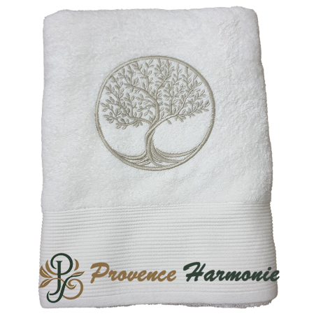 ECRU BATH TOWEL EMBROIDERED TREE OF LIFE