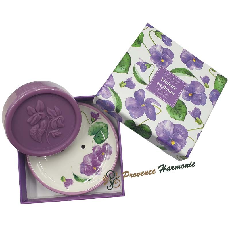 Violet flower soap and soap dish gift set Esprit Provence Violet flower soap and soap dish gift set Esprit Provence