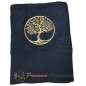 BLACK BATH TOWEL EMBROIDERED TREE OF LIFE