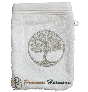 ECRU TOILET GLOVE EMBROIDERED TREE OF LIFE