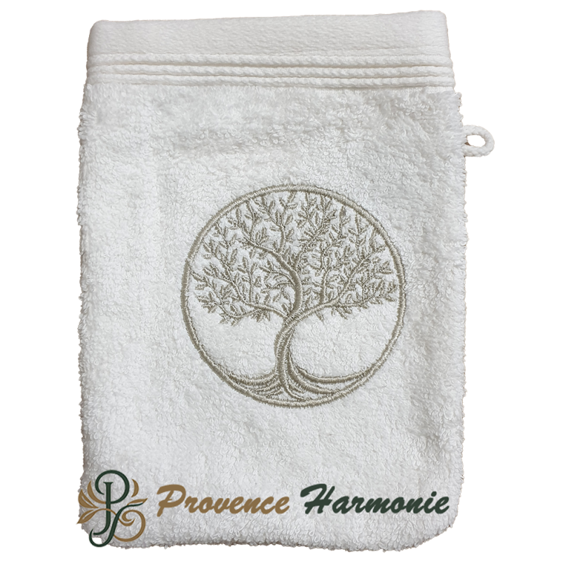 ECRU TOILET GLOVE EMBROIDERED TREE OF LIFE