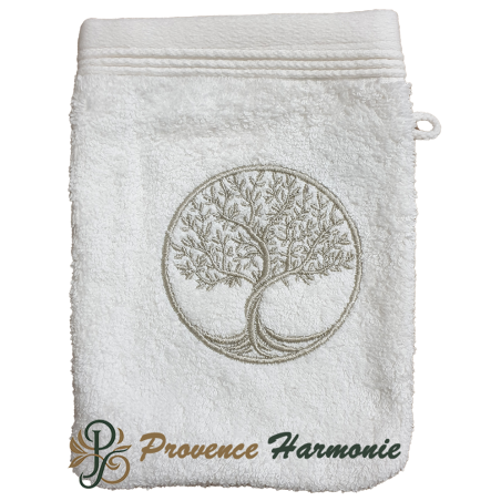 ECRU TOILET GLOVE EMBROIDERED TREE OF LIFE