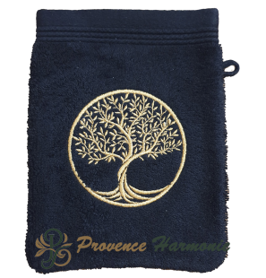 Black washcloth with embroidered Tree of Life