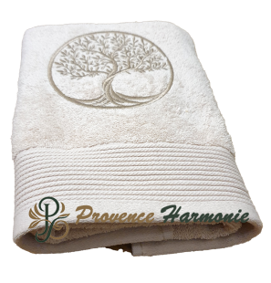 SERVIETTE DE TOILETTE BEIGE BRODÉE ARBRE DE VIE