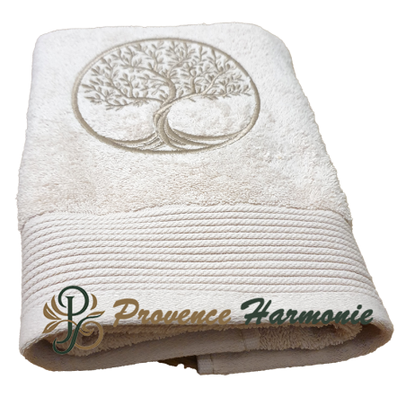 Beige towel embroidered with Tree of Life