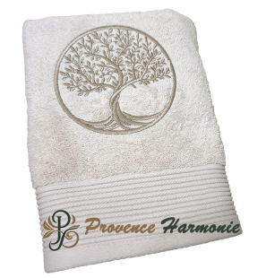 Asciugamano beige ricamato con Albero della Vita