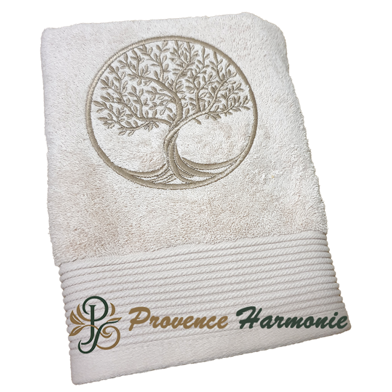 Asciugamano beige ricamato con Albero della Vita Asciugamano beige ricamato con Albero della Vita