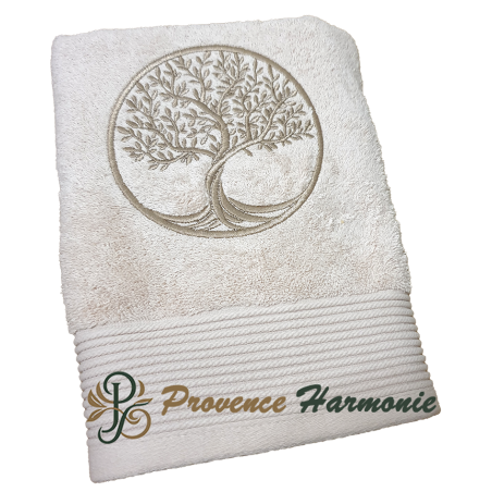 Asciugamano beige ricamato con Albero della Vita