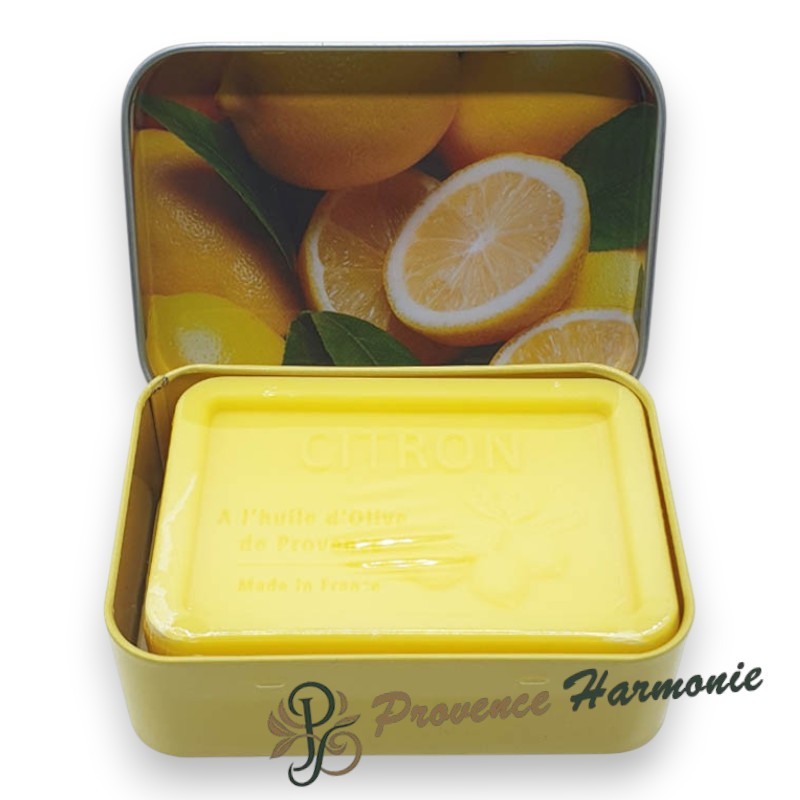 Zitronen-Seife 120 g mit Olivenöl g.g.A. aus der Provence – Dekorative Metallbox – Esprit Provence