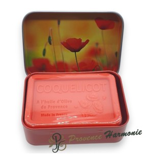 Jabón de Amapola 120 g con Aceite de Oliva DOP de Provenza – Caja metálica decorativa – Esprit Provence