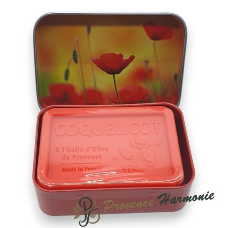 Jabón de Amapola 120 g con Aceite de Oliva DOP de Provenza – Caja metálica decorativa – Esprit Provence