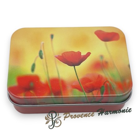 Jabón de Amapola 120 g con Aceite de Oliva DOP de Provenza – Caja metálica decorativa – Esprit Provence