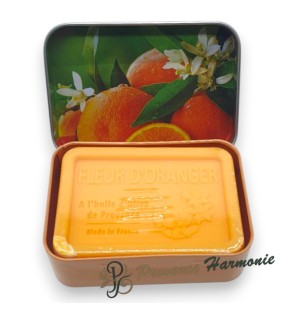 Jabón de Flor de Azahar 120 g con Aceite de Oliva DOP de Provenza – Caja metálica decorativa – Esprit Provence