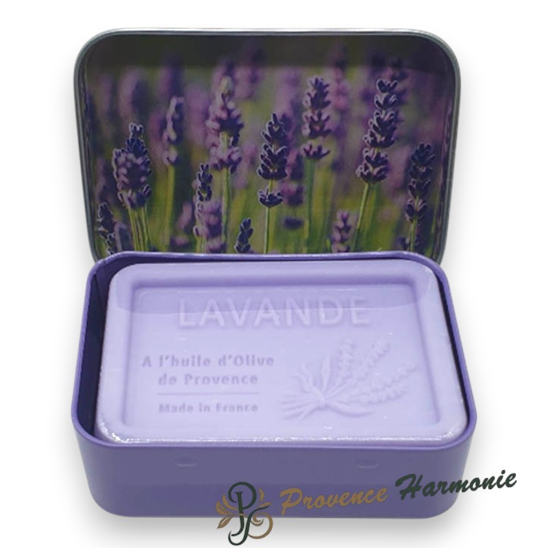 Lavender Soap 120 g with PDO Olive Oil from Provence – Decorative Metal Box – Esprit Provence