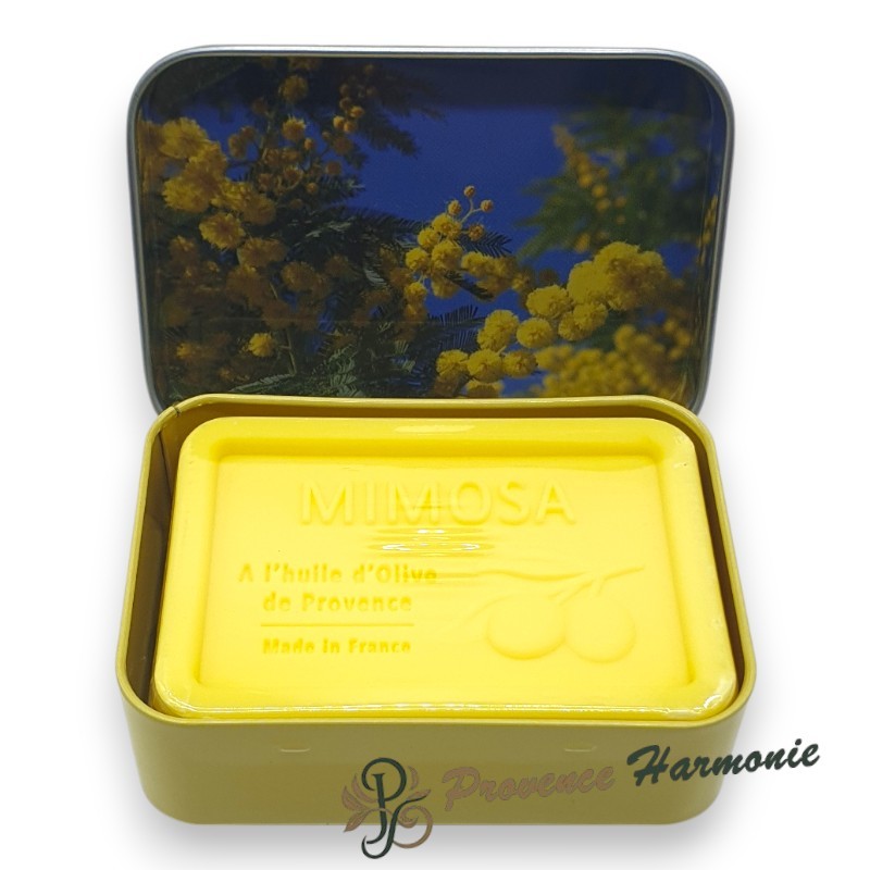 Savon Mimosa 120 g à l’Huile d’Olive AOP de Provence – Boîte métal décorative – Esprit Provence