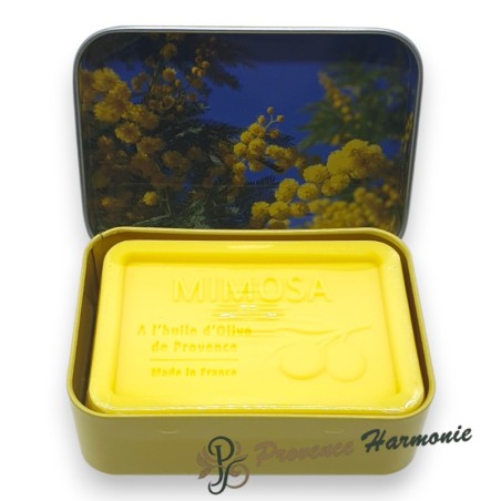 Jabón de Mimosa 120 g con Aceite de Oliva DOP de Provenza – Caja metálica decorativa – Esprit Provence