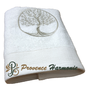 Serviette de toilette écrue brodée Arbre de Vie