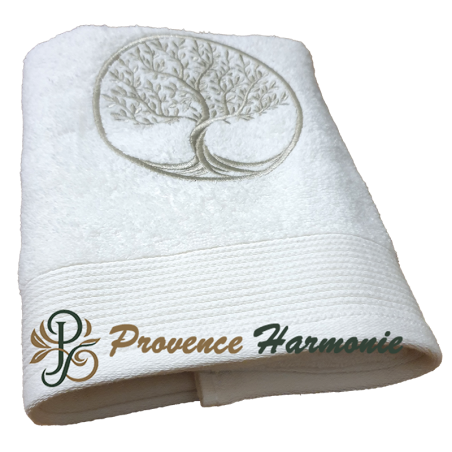 Serviette de toilette écrue brodée Arbre de Vie
