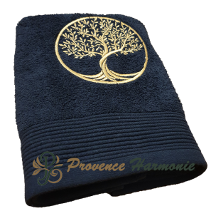 BLACK TOILET TOWEL EMBROIDERED TREE OF LIFE