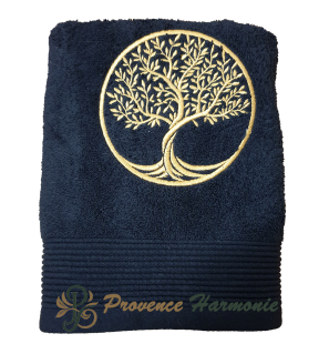 BLACK TOILET TOWEL EMBROIDERED TREE OF LIFE