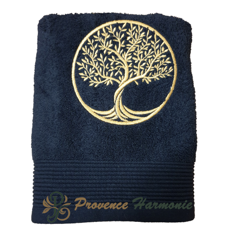 BLACK TOILET TOWEL EMBROIDERED TREE OF LIFE