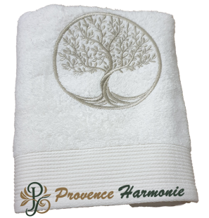 Serviette de toilette écrue brodée Arbre de Vie