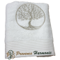 Ecru bath towel embroidered with Tree of Life