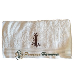Serviette de toilette brodée lettre I