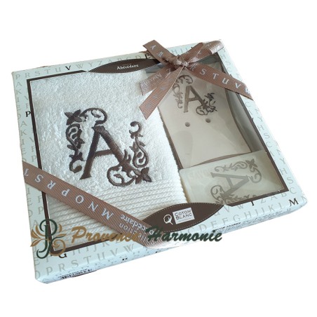 Estuche de Regalo Personalizado Inicial A, Toalla de Invitado, Jabón, Jabonera