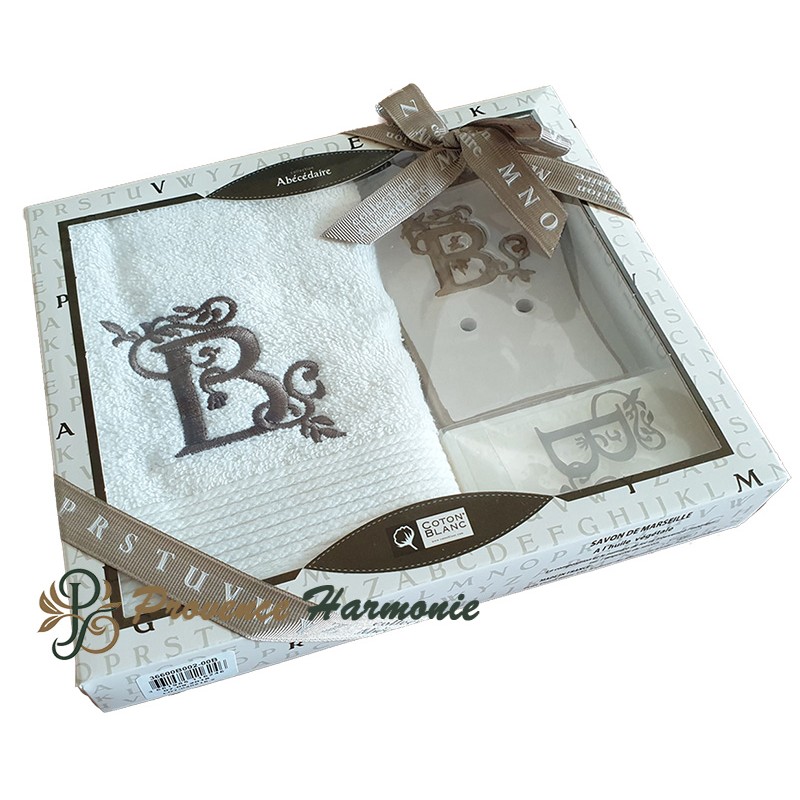Personalized Gift Set Initial B, Guest Towel, Soap Dish, Soap Personalized Gift Set Initial B, Guest Towel, Soap Dish, Soap