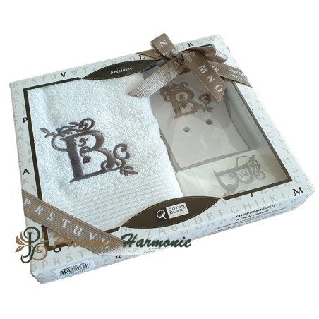 Estuche de Regalo Personalizado Inicial B, Toalla de Invitado, Jabonera, Jabón