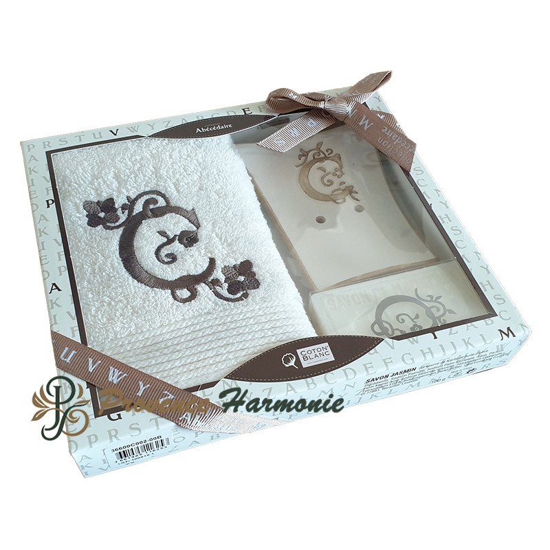Personalisierte Geschenkbox Initiale C, Gästetuch, Seifenschale, Seife Personalisierte Geschenkbox Initiale C, Gästetuch, Seifenschale, Seife