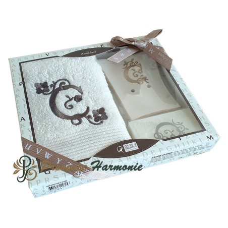 Cofanetto Regalo Personalizzato Iniziale C, Asciugamano Ospiti, Porta Sapone, Sapone
