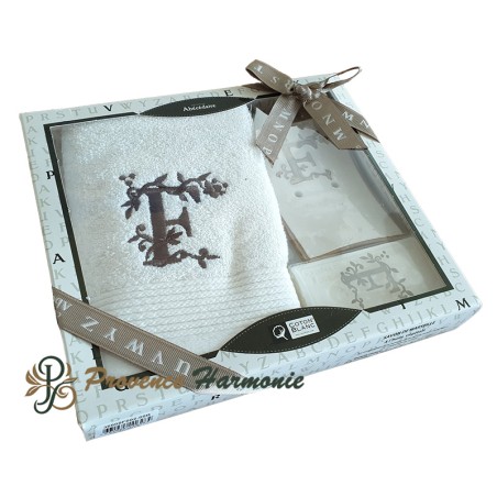 Estuche de Regalo Personalizado Inicial F, Toalla de Invitado, Jabonera, Jabón