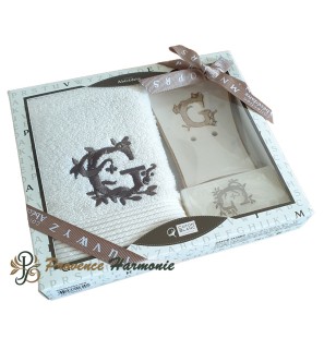 Cofanetto Regalo Personalizzato Iniziale G, Asciugamano Ospiti, Porta Sapone, Sapone
