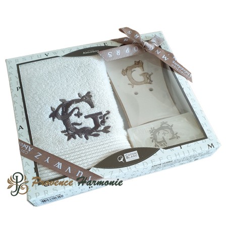 Cofanetto Regalo Personalizzato Iniziale G, Asciugamano Ospiti, Porta Sapone, Sapone