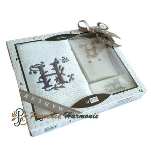 Cofanetto Regalo Personalizzato Iniziale H, Asciugamano Ospiti, Porta Sapone, Sapone