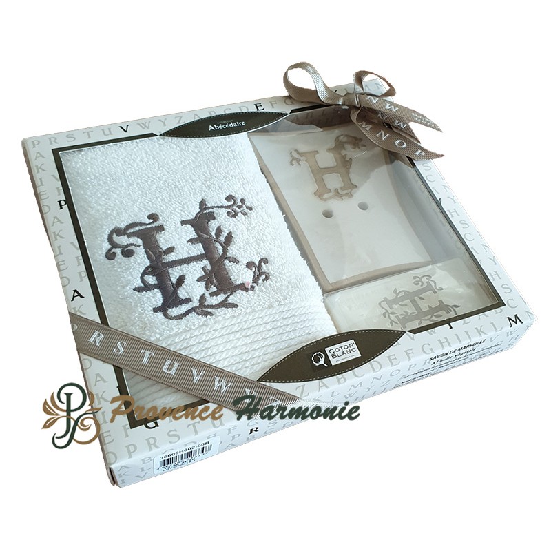 Cofanetto Regalo Personalizzato Iniziale H, Asciugamano Ospiti, Porta Sapone, Sapone Cofanetto Regalo Personalizzato Iniziale H, Asciugamano Ospiti, Porta Sapone, Sapone
