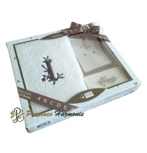Cofanetto Regalo Personalizzato Iniziale I, Asciugamano Ospiti, Porta Sapone, Sapone